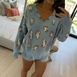 Blue and Pink Leopard Sweater